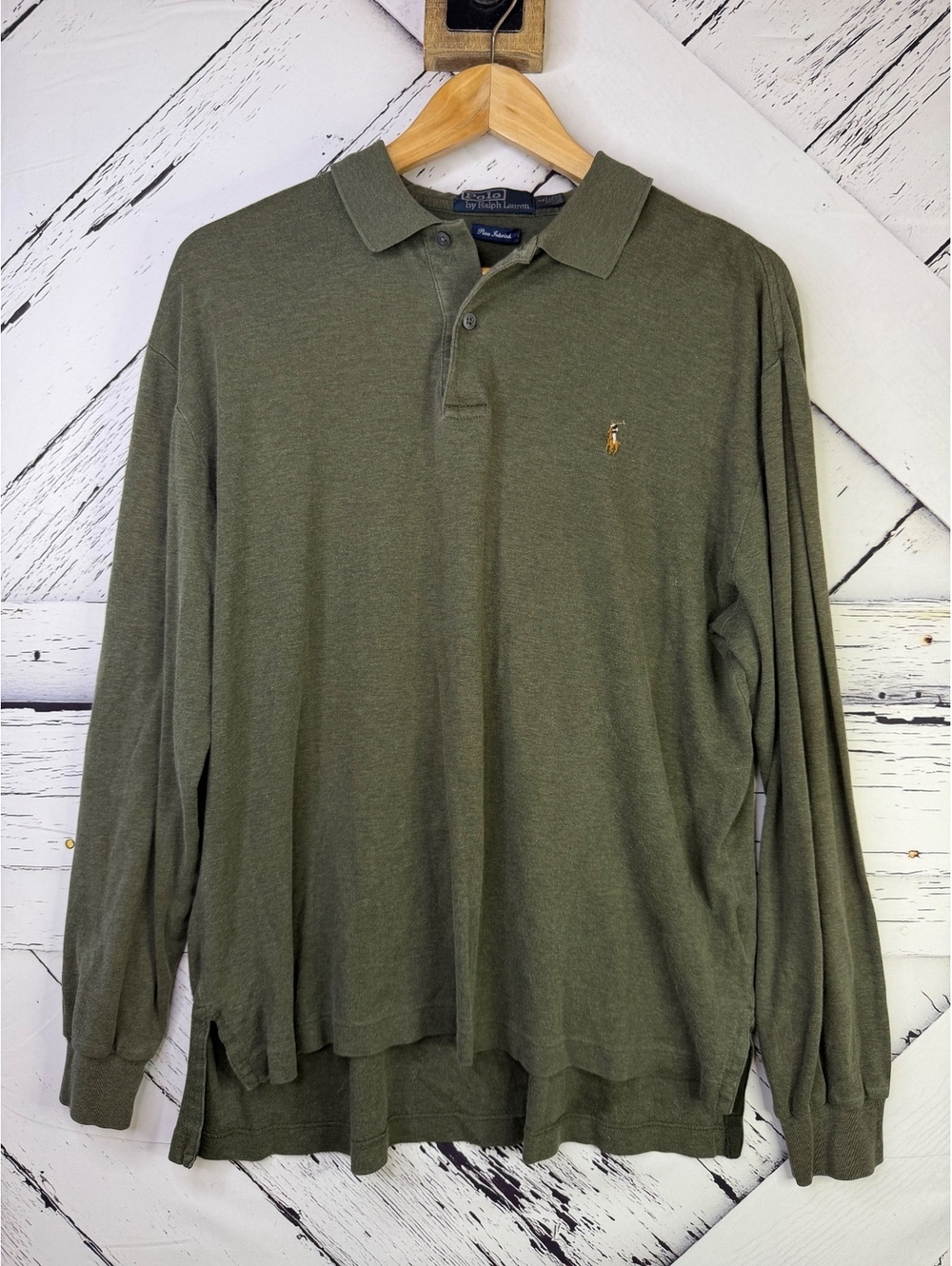 VTG Ralph Lauren Olive Green Long Sleeve Polo Shirt Men’s Large